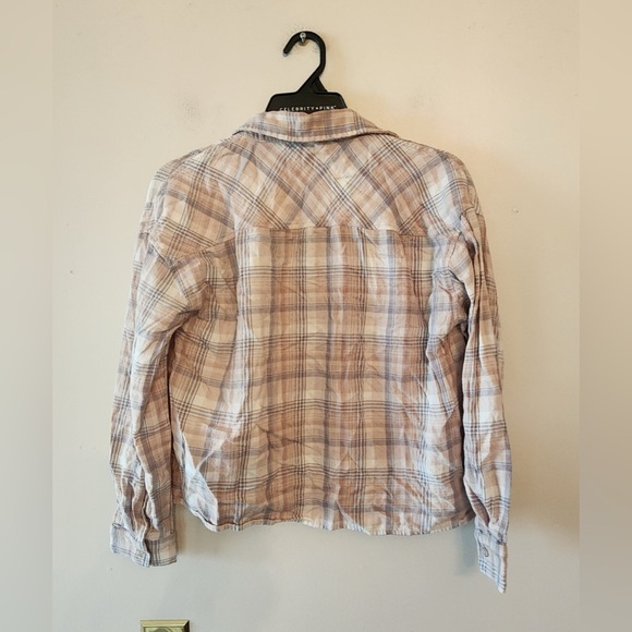 Hippie rose plaid beige long sleeve button down shirt Size womens small - Picture 2 of 4